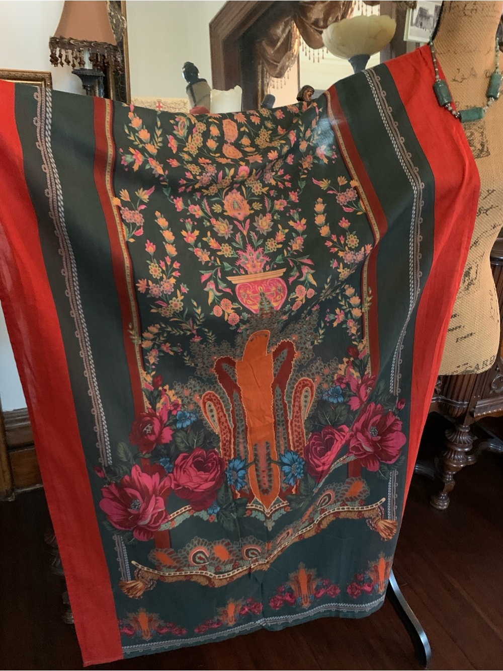 Vintage Epic Romantic Boho Hippie Cotton Floral Shawl